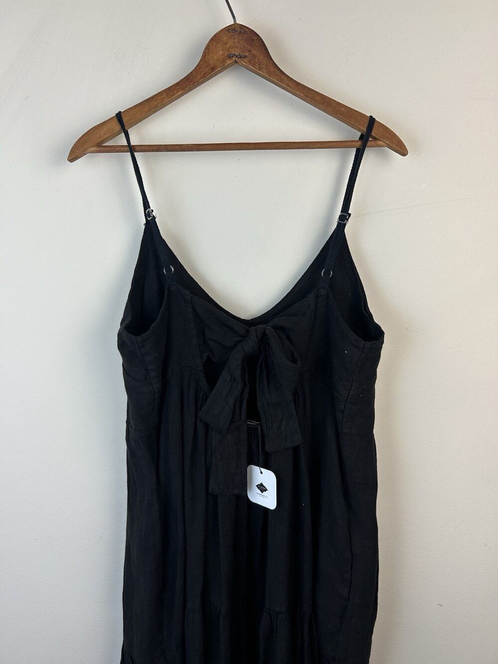 Tempo Paris Women's Linen Sz M/L Italy Black Bow Back A Line Loose Flowy New